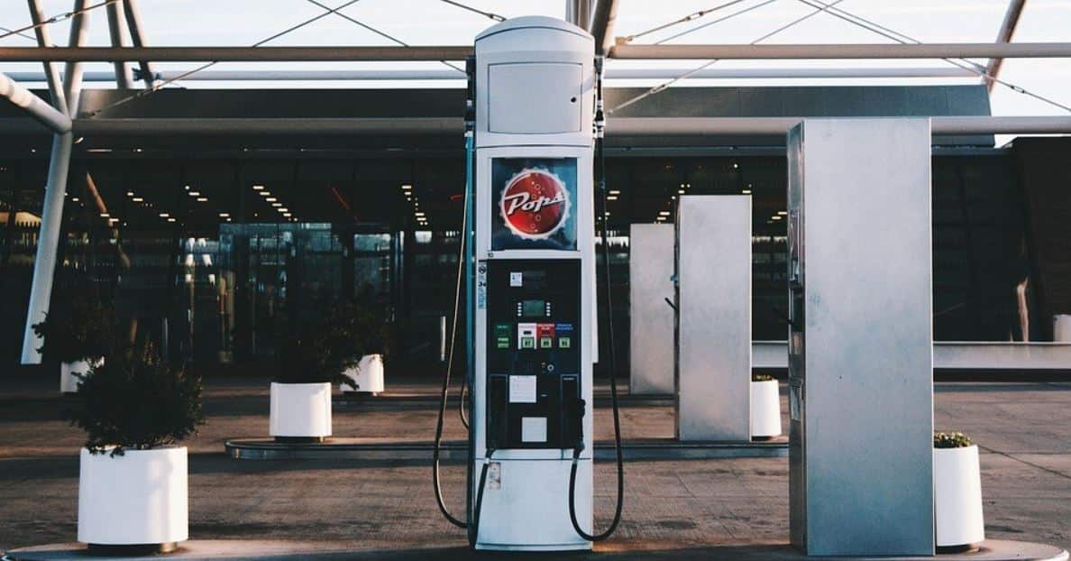 White gas stand at a gas station
